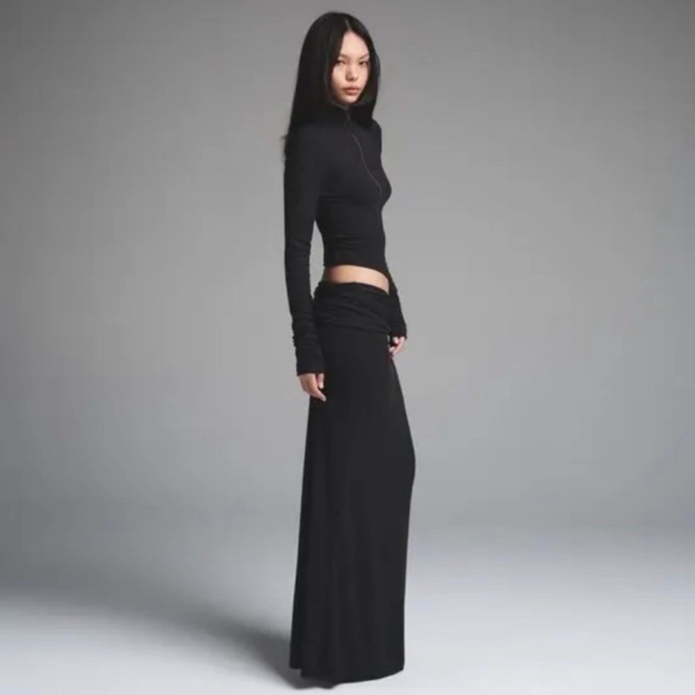 Skims Cloud Long Foldover Skirt Onyx in Small NWT